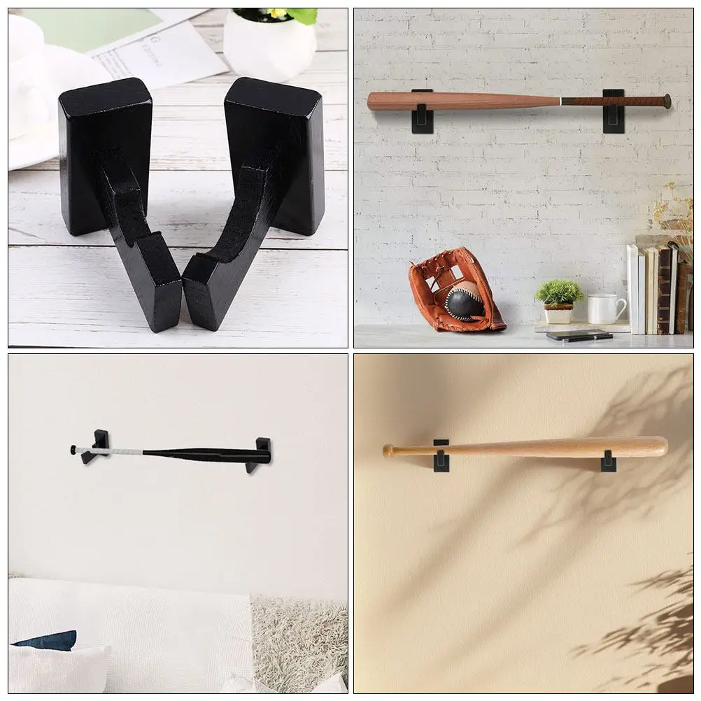 2Pcs Wooden Baseball Bat Display Stand Wall Mounted Holder Baseball Bat Wall Mount Rack for Sports Display Holder
