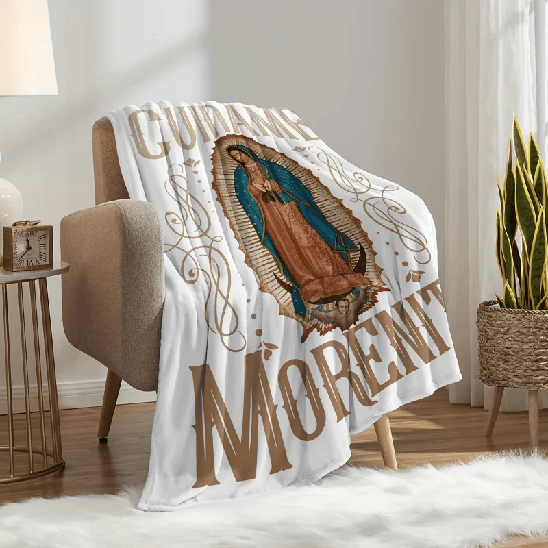 1pc Virgin Mary Print Blanket TV Sofa Camping Outdoor Blanket Soft Skin-friendly Casual Sofa Blanket, Throw Blanket, Lunch Break