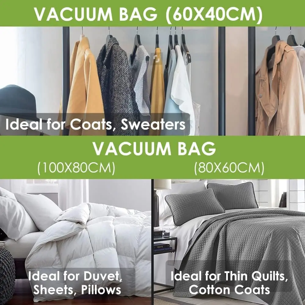 Multiple Sizes Vacuum Compression Zipper Storage Bag With Airtight Valve And Hand Pump Vacuum Bag For Clothing Duvet Comforter