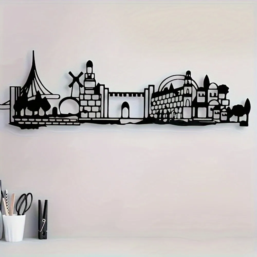 CIFBUY Metal Wall Art Jerusalem Skyline Decor, Vintage Old City Silhouette Wall Decor with Star of David, Rustic Iron Artwork view 2