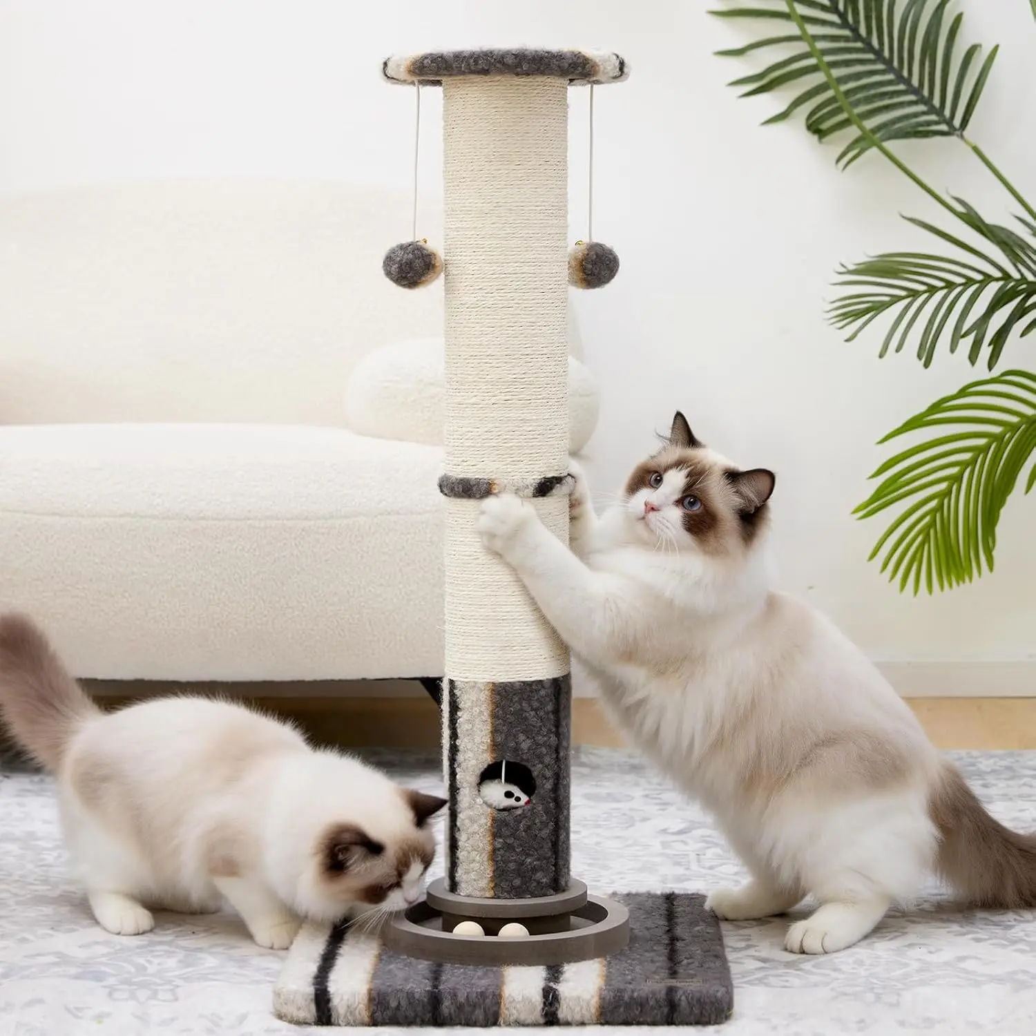 

34inches Cat Scratching Post Sisal Cat Scratcher with Cat Ball Track Toy Heavy Duty and Thicker Large Diameter Natural f