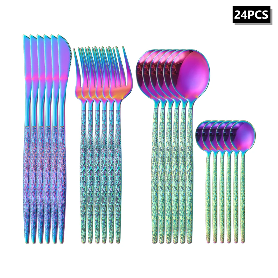 

4/6/16/24pcs Stainless steel colorful cutlery set cracked handle Portuguese style cutlery set suitable for family hotel restaura