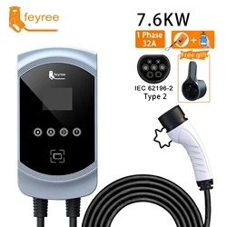feyree EV Charger 32A 7.6KW Electric Vehicle Car Charger EVSE Wallbox 11KW 22KW 3Phase Type2 Cable IEC62196-2 Socket APP Control