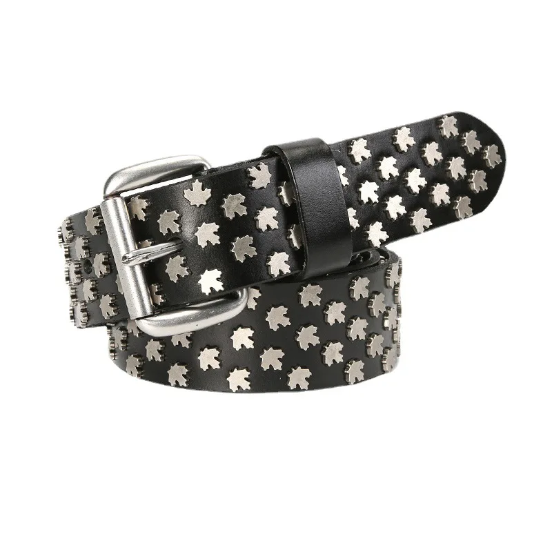 Plus Size Genuine Leather Belts For Man Fashion Studded Cowhide Belts High Quality Black Rock Gothic Rivets Belts