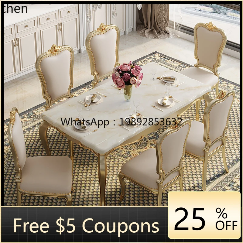 

marble solid wood dining table household small apartment one table six chairs dining table and chair combination