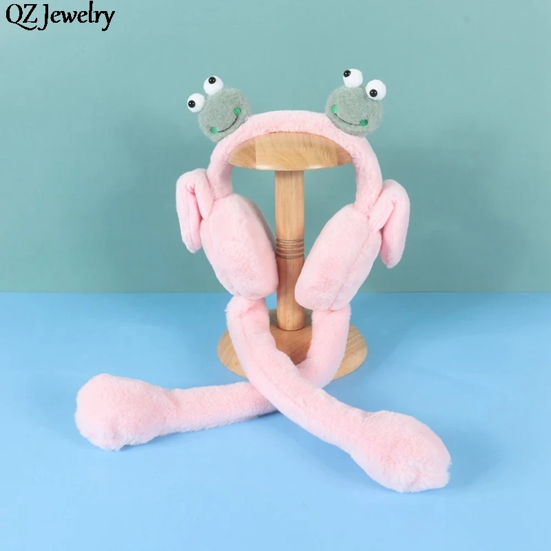 Cute Jumping Earmuff Rabbit Hat with Moving Ears Airbag Hat Funny Bunny Cap Plush Earflap Ear Movable for Adults Kids Gifts Toy