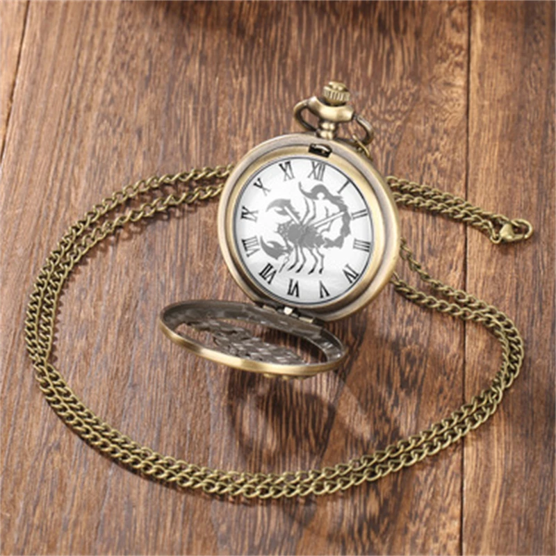 Scorpion Carved Retro Roman Numerals Unisex Quartz Pocket Watch Necklace Watch Pendant Pocket Watch