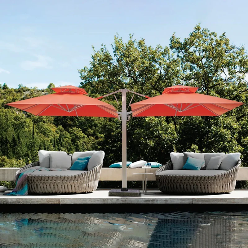 Modern Outdoor Aluminum Waterproof Large Sunshade Double Canopy Patio Umbrella Strong Beach Market Double Outdoor Furniture