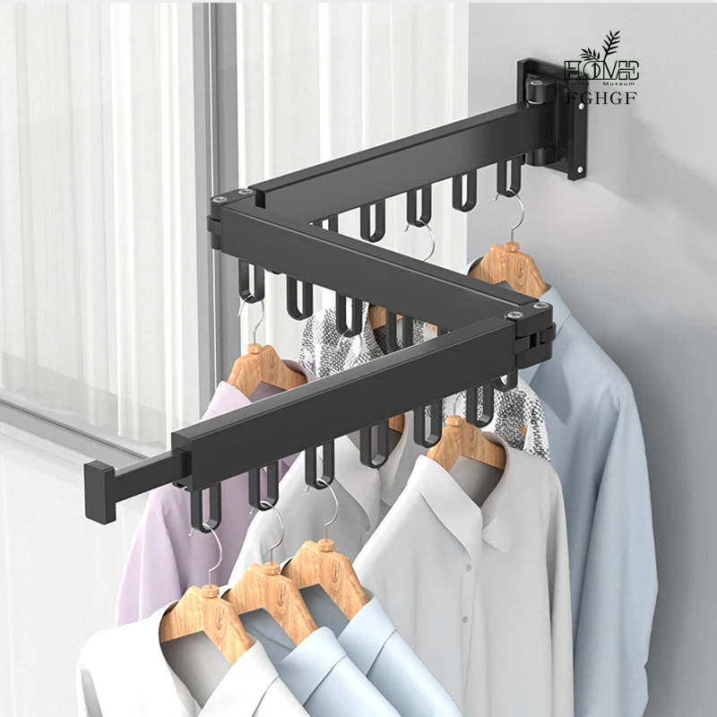 

Retractable Cloth Drying Rack Indoor & Outdoor Space Saving Folding Clothes Hanger Wall Mount Aluminum Home Laundry Clothesline