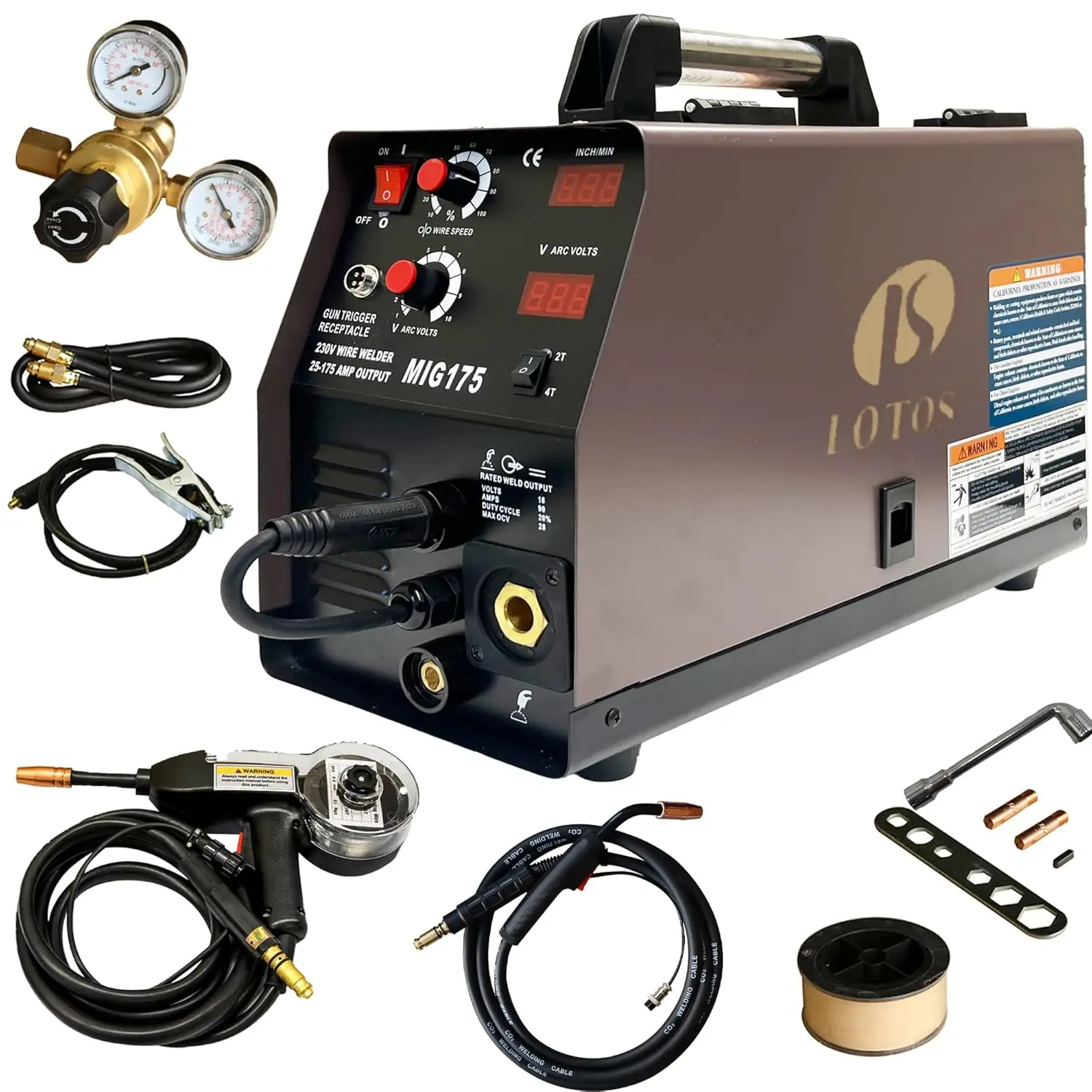 MIG175 175A MIG Welder with Aluminum Spool Gun - Advanced Auto MIG Synergistic Setting Voltage Fine Tuning