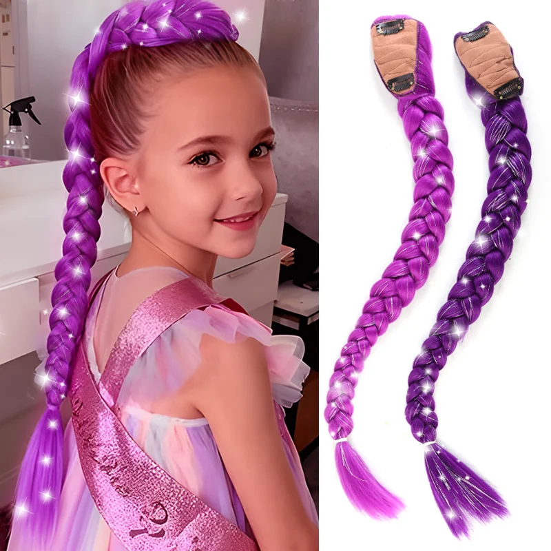 

26-дюймовый фиолетовый длинный парик-хвост, легко прикрепляемый косичный хвост, подходит для косплея, рождественский, синтетический.