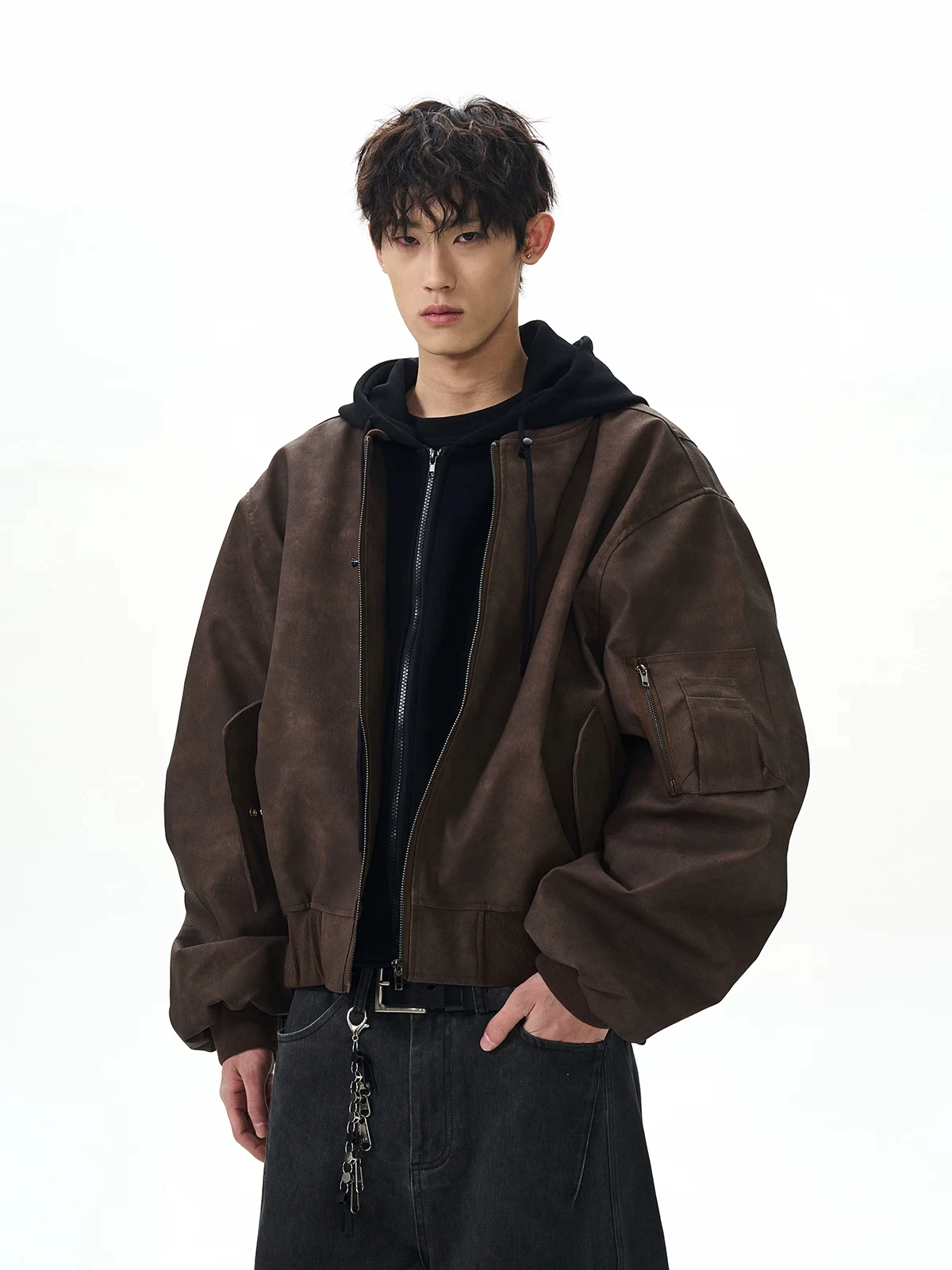 American Retro Bomber Jacket Double Layer Short Flight Jacket for Men Autumn Winter Boxy Barn Style Coat Youth Popular Casual