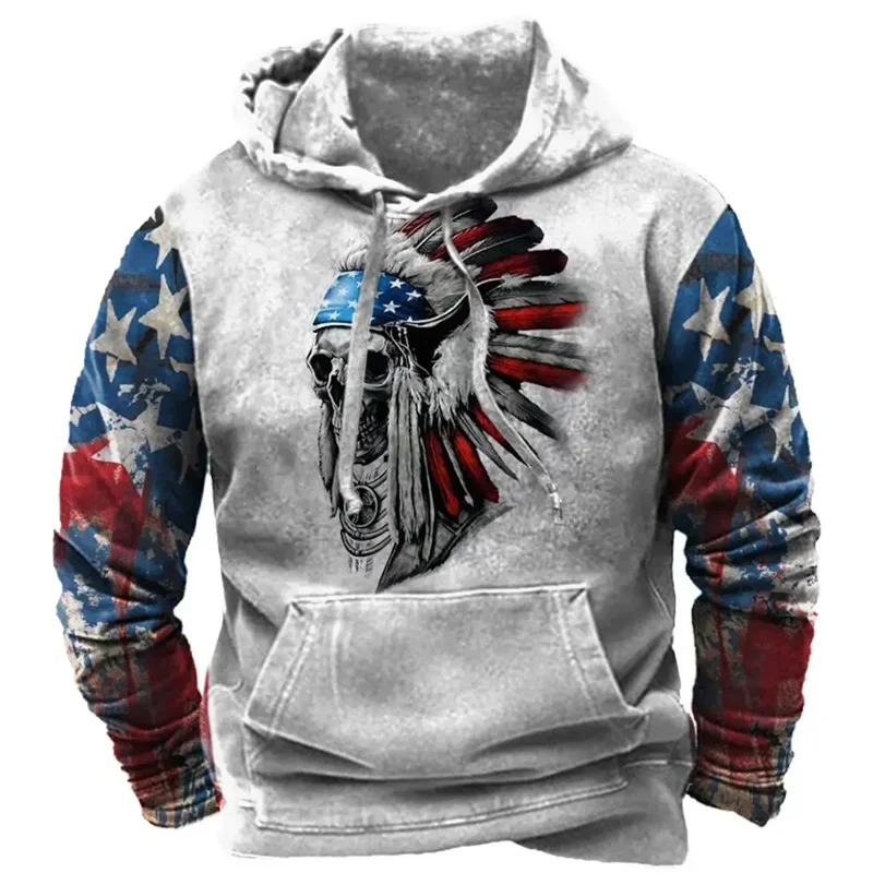 Vintage Indian Print Men\'s Hoodie 2024 Casual Men Clothing Long-sleeve Hooded Sweatshirts Oversized Unisex Pullovers Hoodies