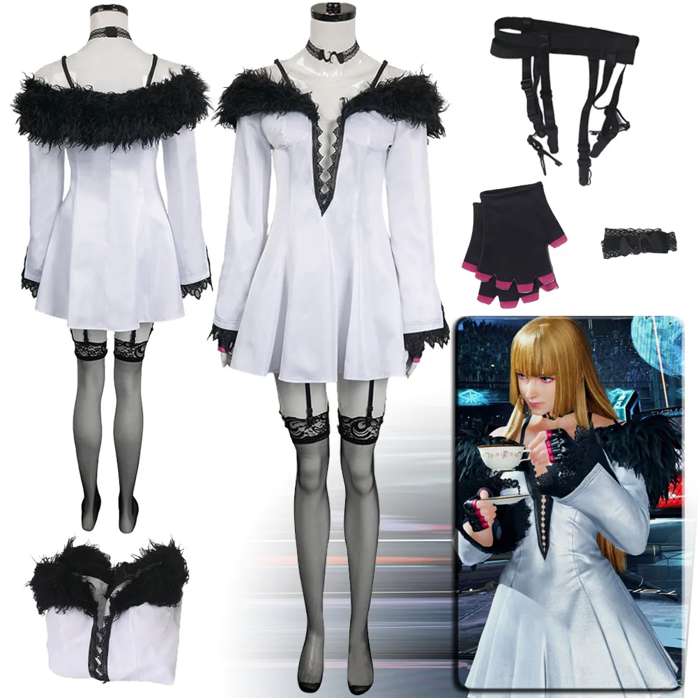 Lili Cosplay Princess Fantasy White Plush Set Costume Anime Game Tekken8 Disguise Necklace Gloves Outfits Women Halloween Suit