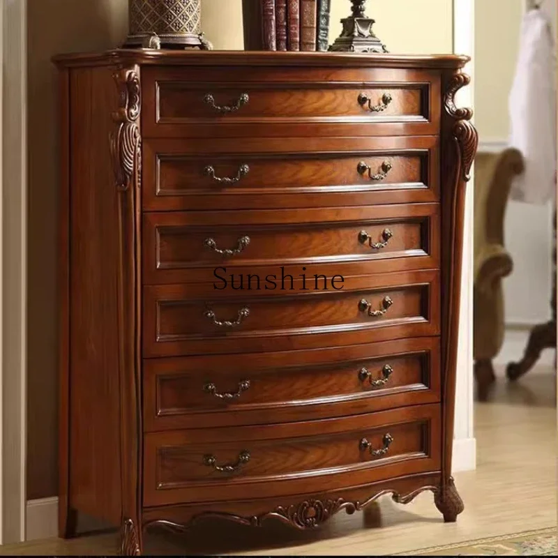 American rural simple solid wood six-bucket cabinet light luxury retro simple furniture       FT