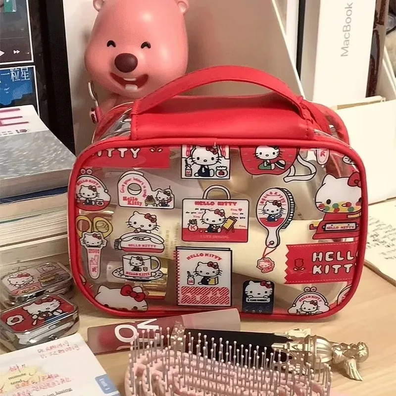 

Косметичка Hello Kitty, водонепроницаемый набор туалетных принадлежностей Kawaii, прозрачная косметичка из ПВХ, дорожная сумка для туалетных принадлежностей