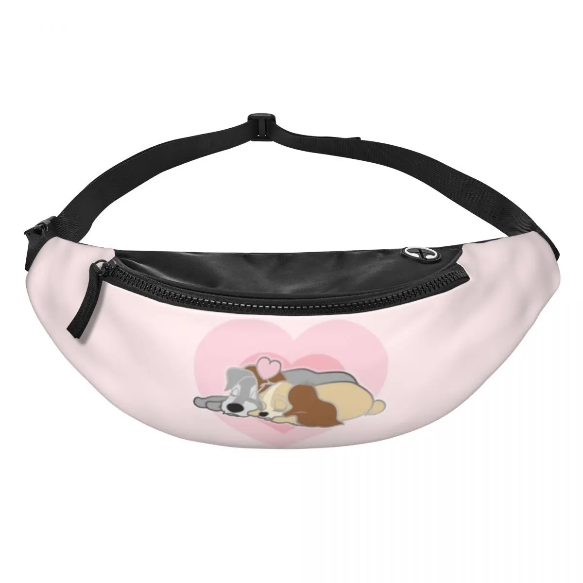 

Custom Lady And The Tramp Anime Fanny Pack Women Men Cute Cartoon Crossbody Waist Bag for Camping Biking Phone Money Pouch