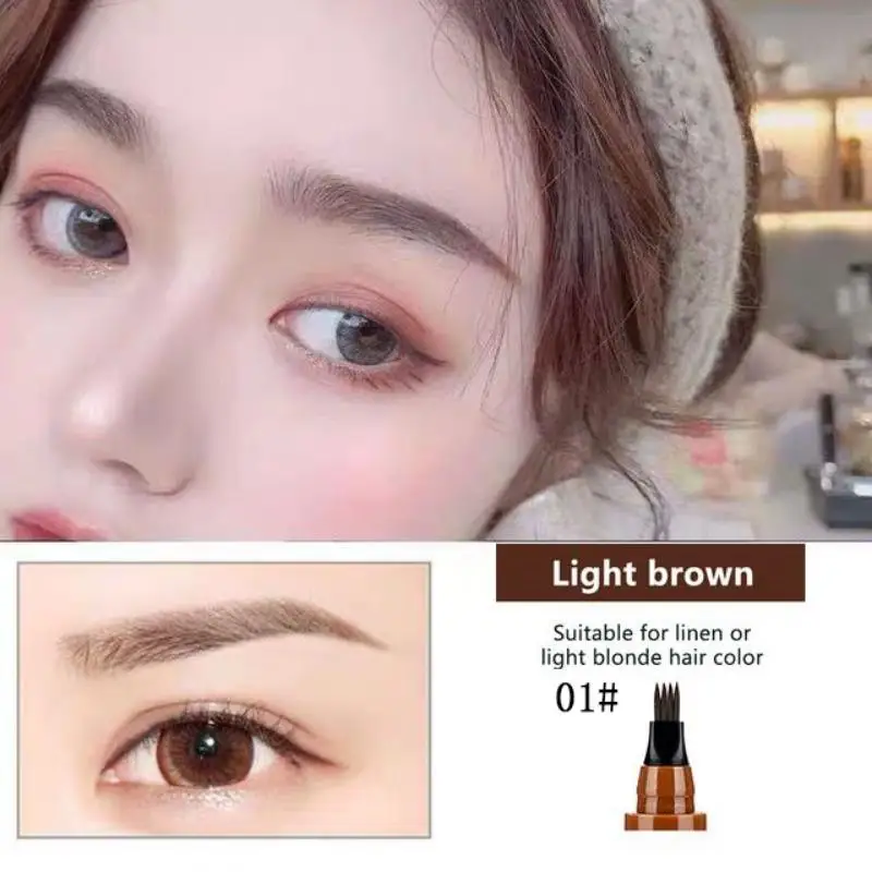 Waterproof 4 Point Liquid Eyebrow Pencil with 3D Long Lasting Eye Brow Brush - Natural Microblade Makeup Tools