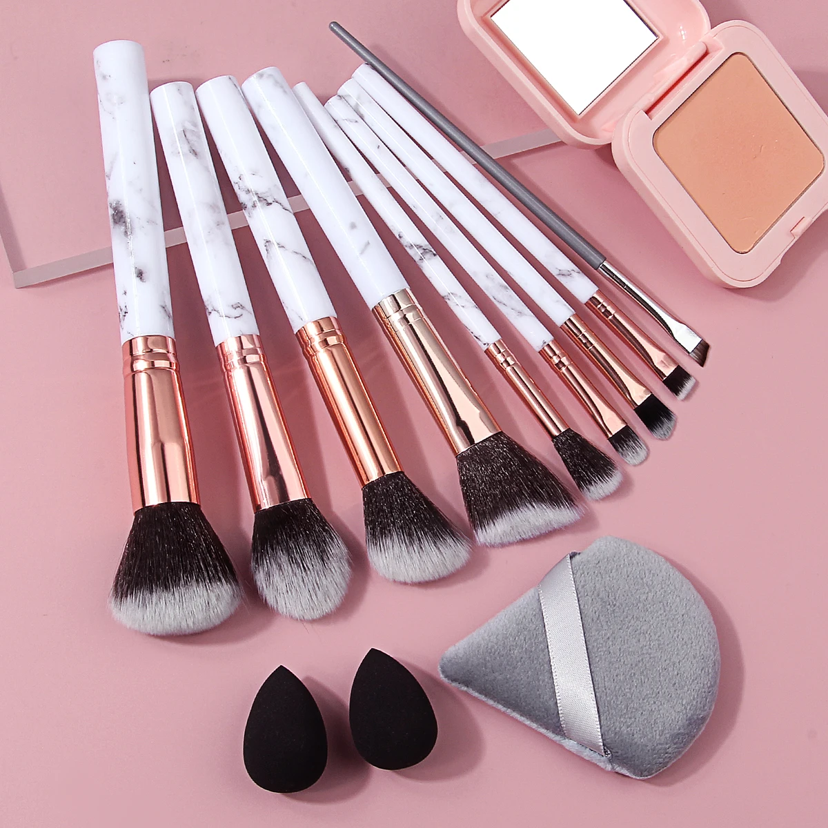 12PCS Makeup Brush Kit with Makeup sponge,Mixed Fluffy Face&Precision Eye Brushes,for Full Flawless Daily Makeup