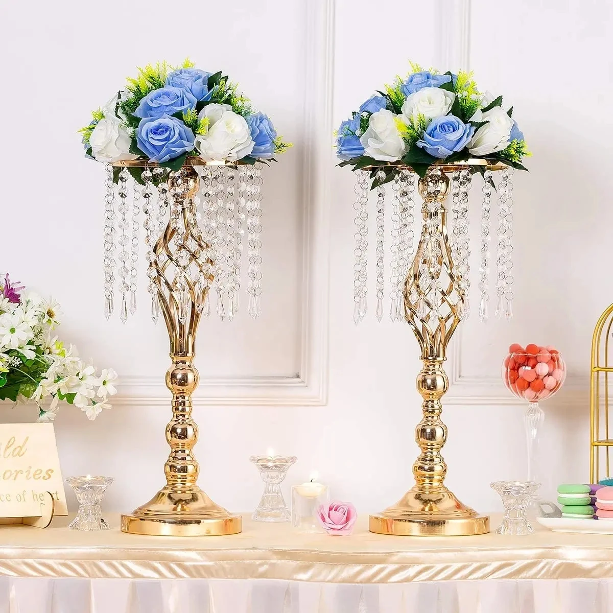 

10 Pcs Gold Vase for Wedding Centerpieces Table Decorations with Chandelier Crystals, Flower Vase, Wedding Metal Flower Stand