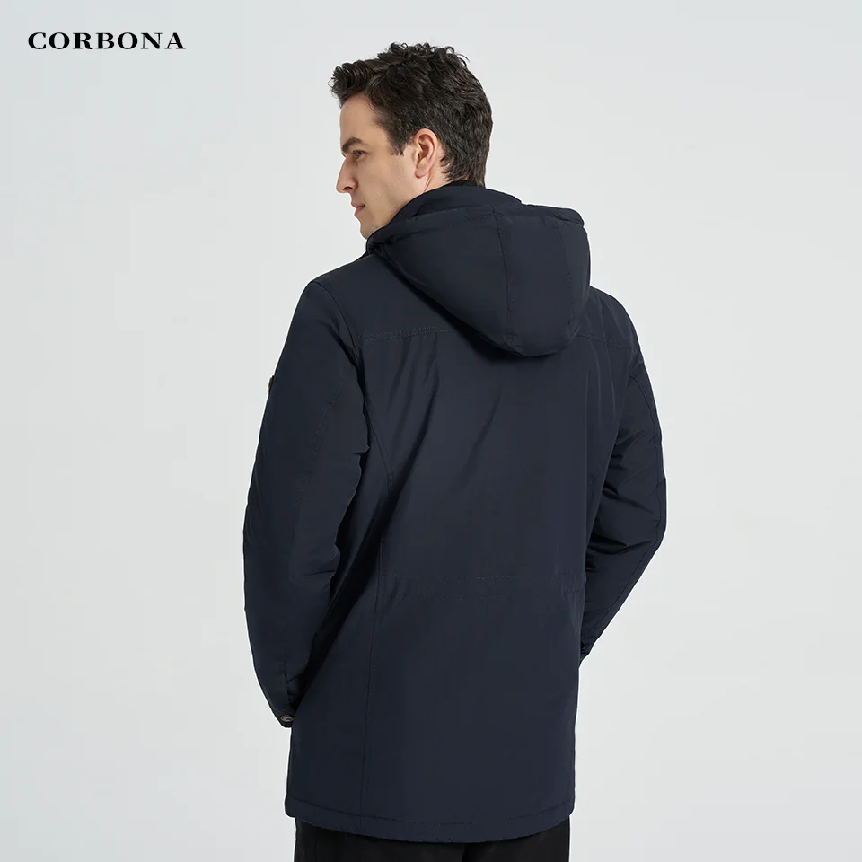 CORBONA-Chaqueta de gran tamaño para hombre, abrigo cálido a prueba de viento, cortavientos de negocios, Parka larga, color azul militar, para otoño