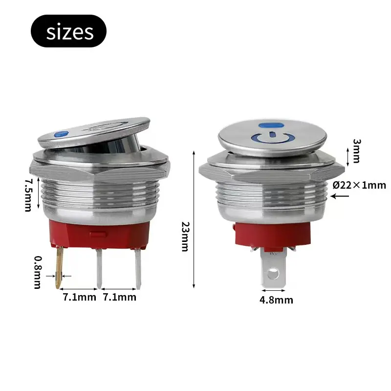 1 قطعة مفتاح الروك المعدني 22 مللي متر 20A 12-24 فولت مع رمز مخصص للسيارات والشاحنات والمركبات