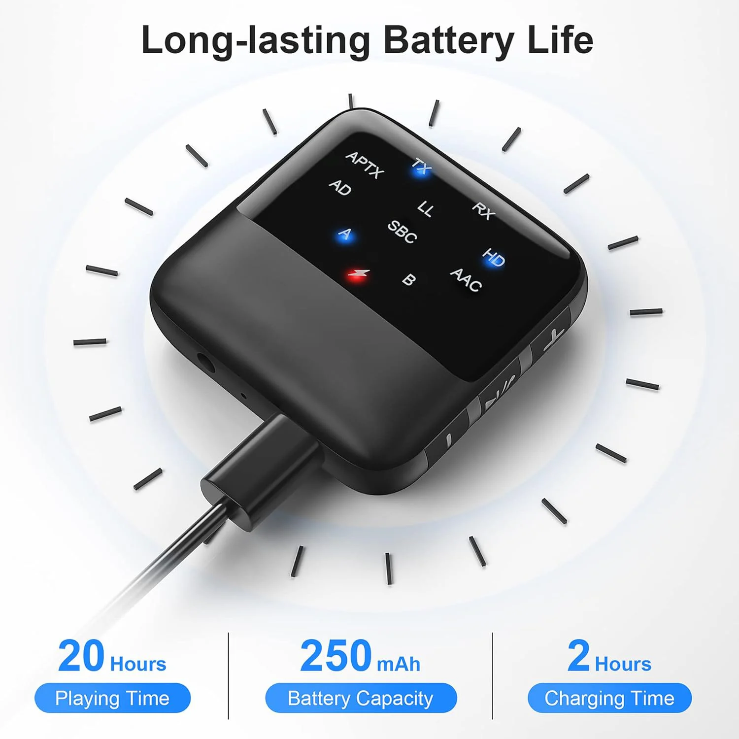2 in 1 블루투스 리시버 트랜스미터 APTX HD 저지연 3.5mm AUX 무선 오디오 어댑터 차량용 헤드폰 스피커 TV PC용 썸네일 5