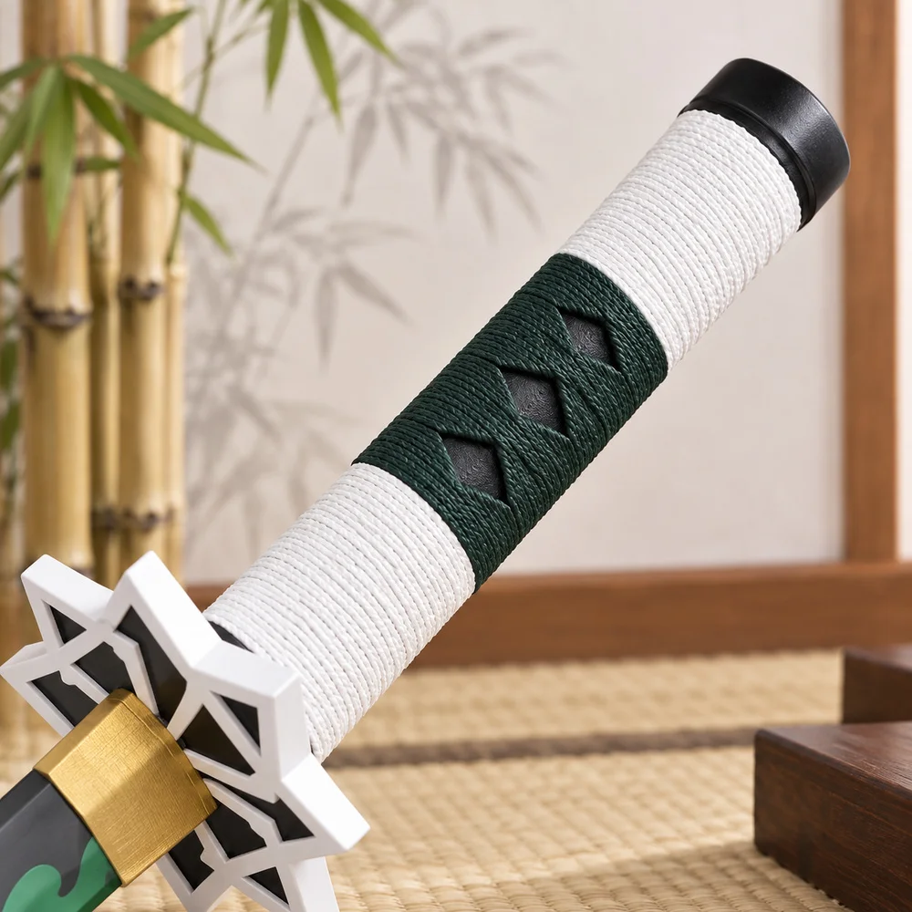 80 cm Green Pattern Toy Katana Sword, Demon Slayer, Wood and ABS Cosplay Prop, Anime Costume Display Collectible Model Gift