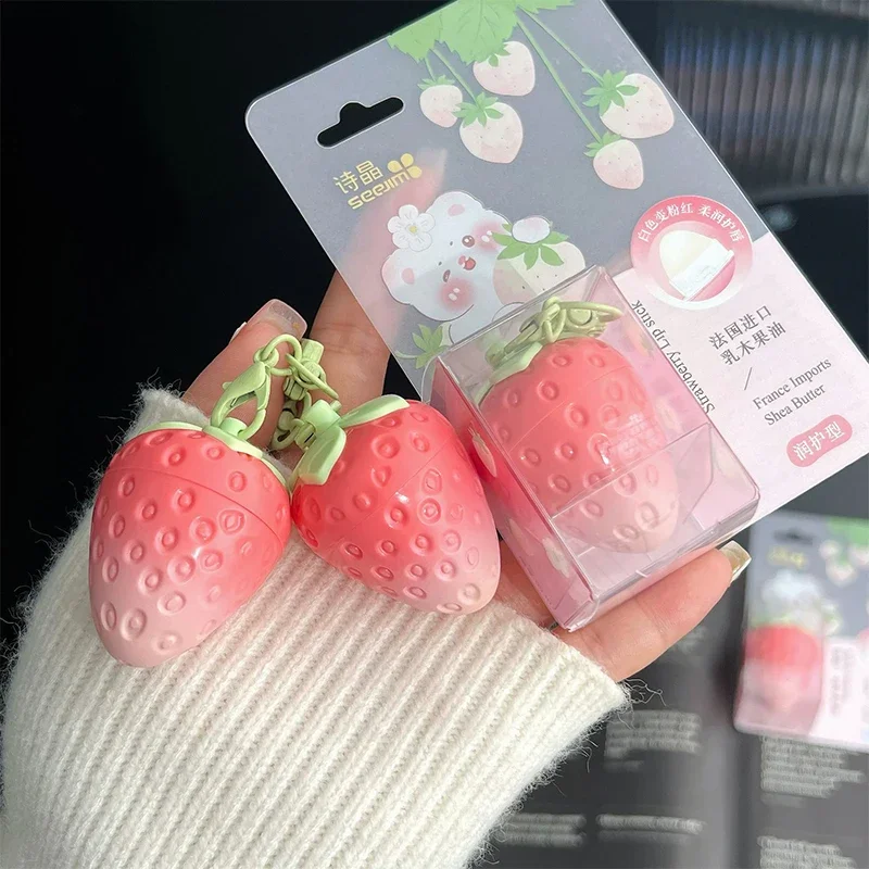 Mini Strawberry Warm Change Lip Balm Moisturizing Anti-dry Easy To Carry  Lipstick Colored Lip Tint for Makeup Gloss