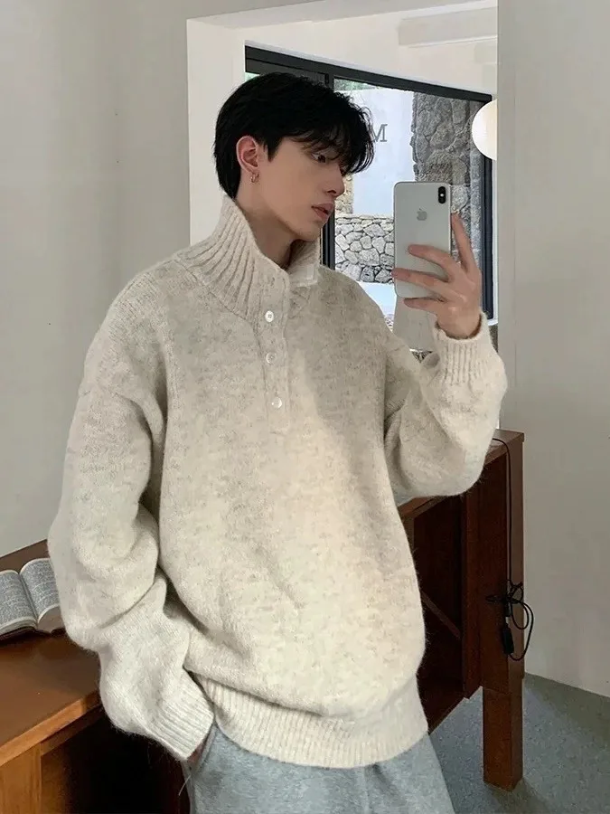 

Мужской трикотаж с высоким воротником, универсальный свитер на пуговицах, осень-зима, Новое поступление, корейский Sle, полиэфирное волокно