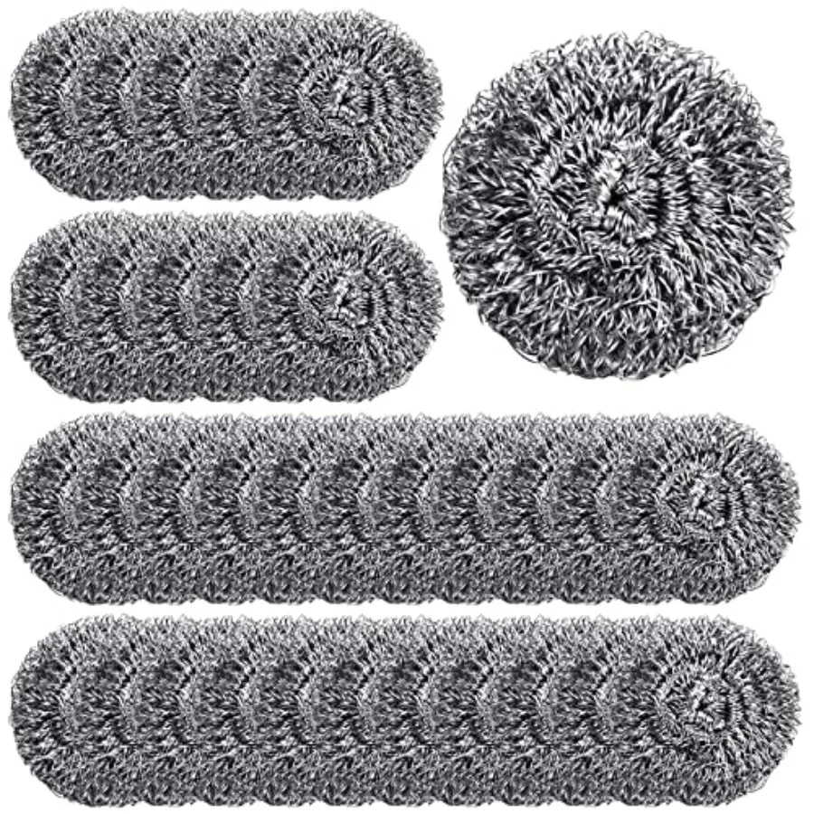 

100 Pieces Stainless Steel Scrubber Bulk Steel Wool Scrubber Metal Sponge Wire Scouring Pad Heavy Duty Clean Dish Pot Pan and O