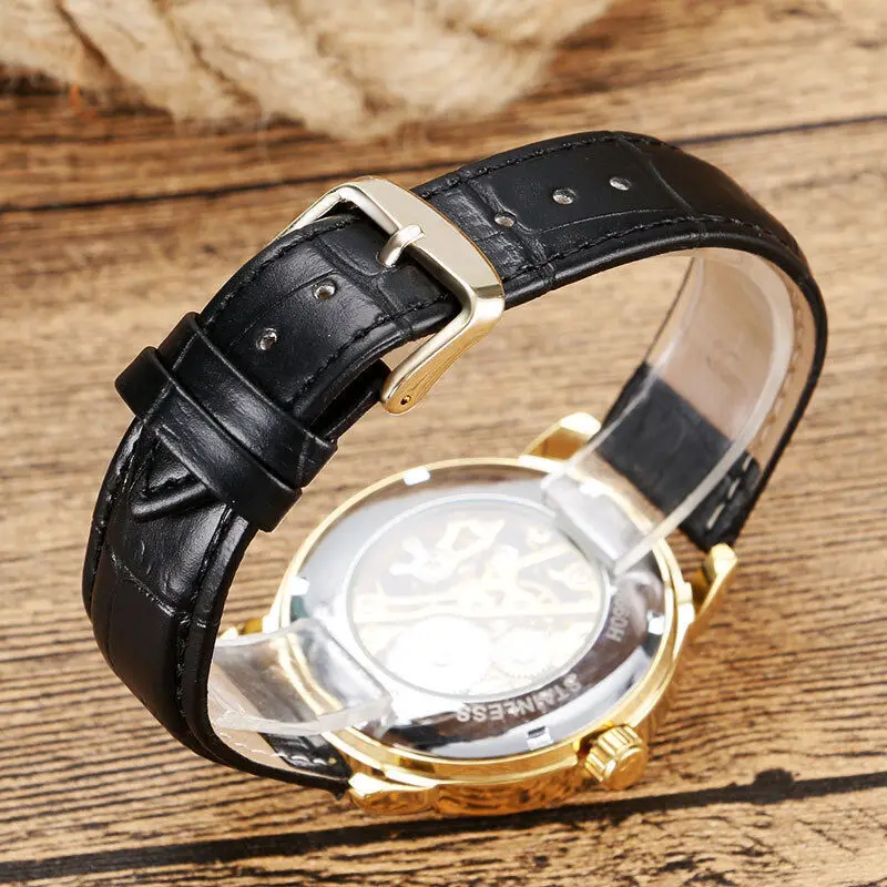 FORSINING Roman Numerals Leather Strap Hand Winding Mechanical Men Wrist Watch