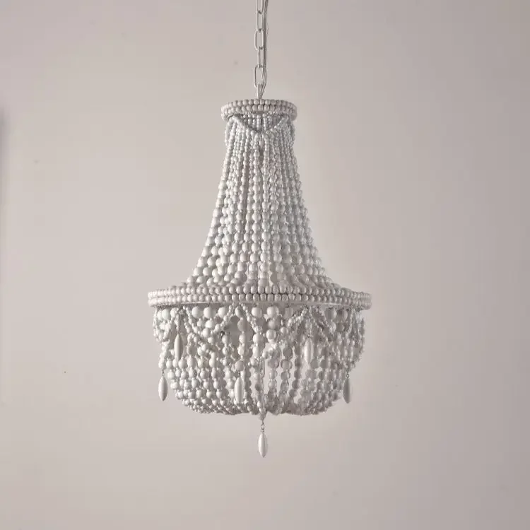 

French countryside style Wood Bead Chandelier Bohemian Style for Living Room Bedroom Dining Room
