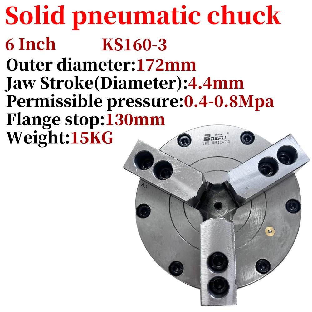 Solid 3-jaw Pneumatic Chuck KS160-3 6 Inch 172mm  For Air CNC Lathe Machine Tool Rotating Power Chuck Fixture Complete Set