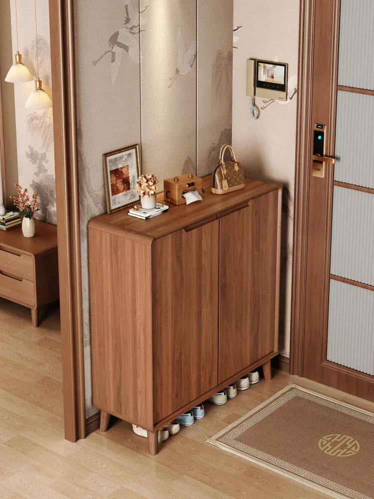 New Chinese-style shoe cabinet household entrance indoor 2025 new solid wood color storage entrance cabinet integrated large cap