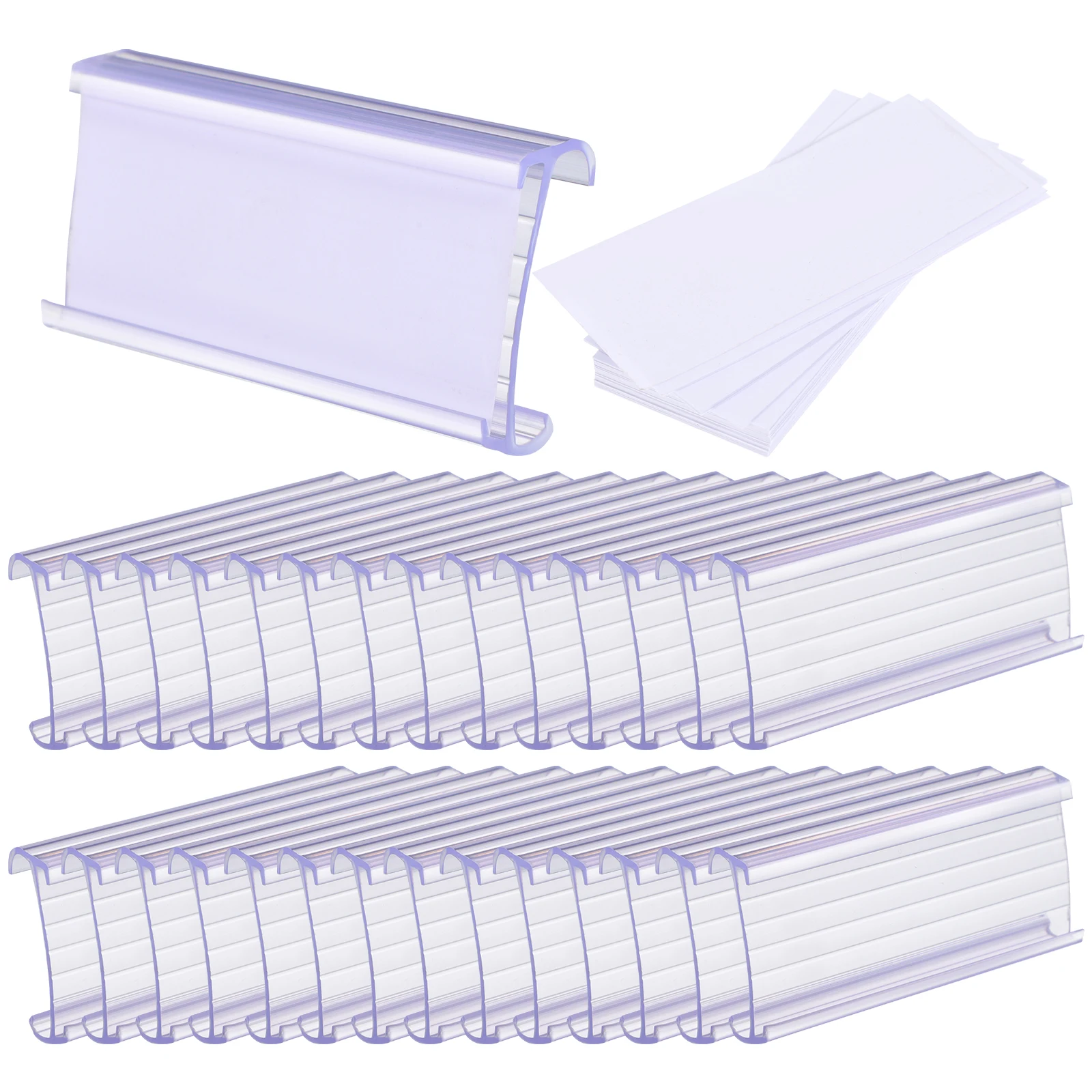 

30 set Clear Shelf Label Holders for Wire Shelving Transparent Tags with Paper Inserts Easy Install Organized Storage Retail