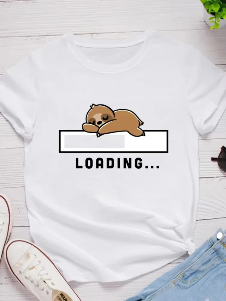 Loading Sloth Graphic Tee Unisex O Neck Short Sleeve Summer Casual Lazy Animal Trendy Daily Outdoor Streetwear Fashion Tops
