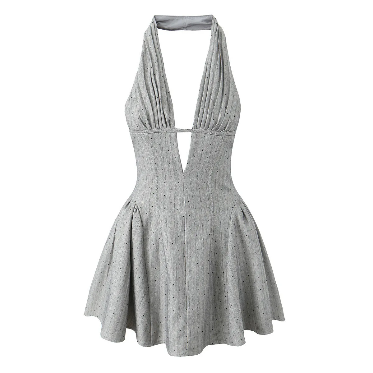 

Elegant Sexy Girl Rhinestone Halter Dress For Women 2025 New High-End Deep V-Neck Ruched Waist Short Dress Fashion