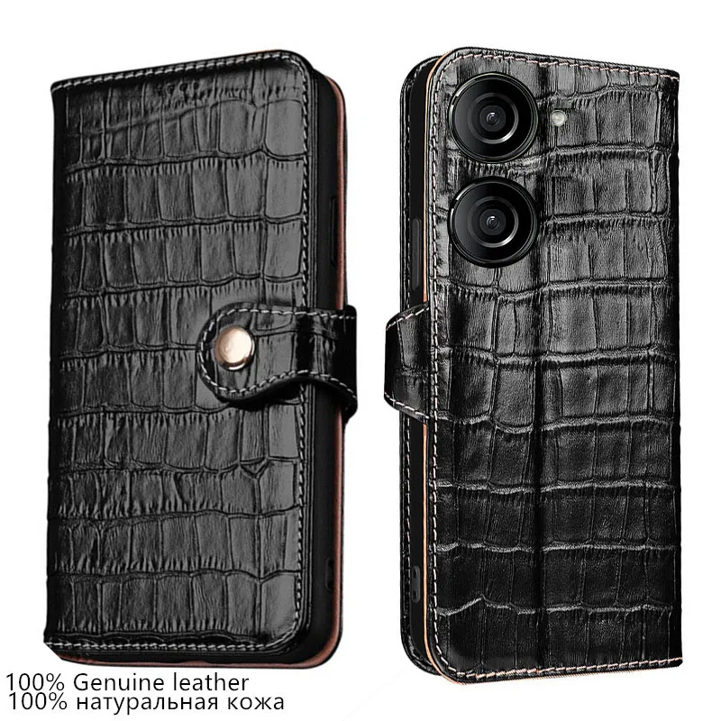 

Genuine Leather Crocodile texture Magnetic skin card Slot wallet Phone Cover For Asus Zenfone 10 9 Flip shockproof phone Case