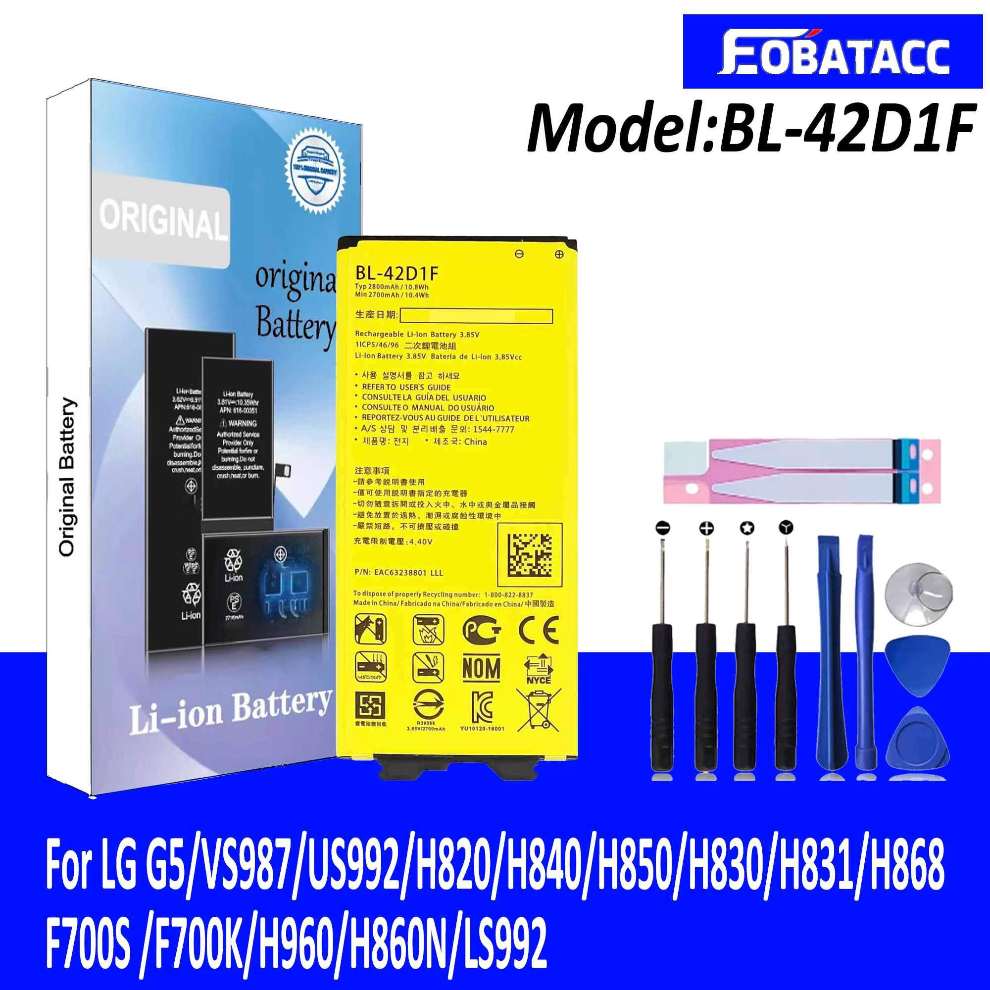 

EOTABACC New 2800mAh BL-42D1F Original Battery For LG G5 VS987 US992 H820 H840 H850 H830 H831 H868 F700S F700K H960 H860N LS992