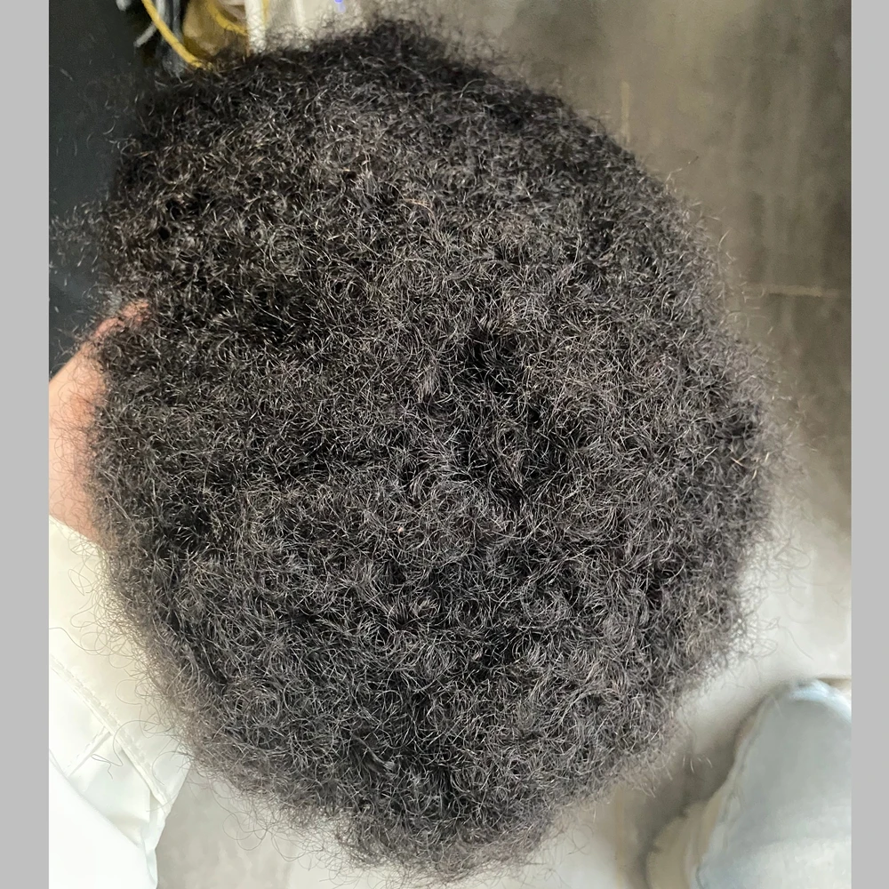 Africa Men's 4mm 6mm 8mm Curly Hairstyle Breathable Fine Mono Base Toupee Hair Patches 5x7 8x10 Durable Mono Black Men's Wig