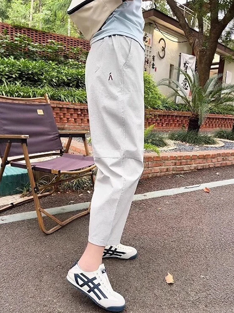 

Ледяной шелк, спортивные брюки Qui Dry, женские летние новые свободные брюки большого размера с защитой от солнца Harlan, тонкие повседневные брюки с девятью точками