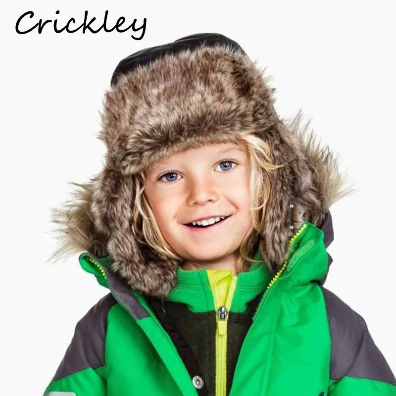 Hiver coupe-vent épais chaud enfants Ushanka neige chapeaux doux en peluche Bomber chapeaux oreillette russe pour garçons filles enfants casquette d'aviateur