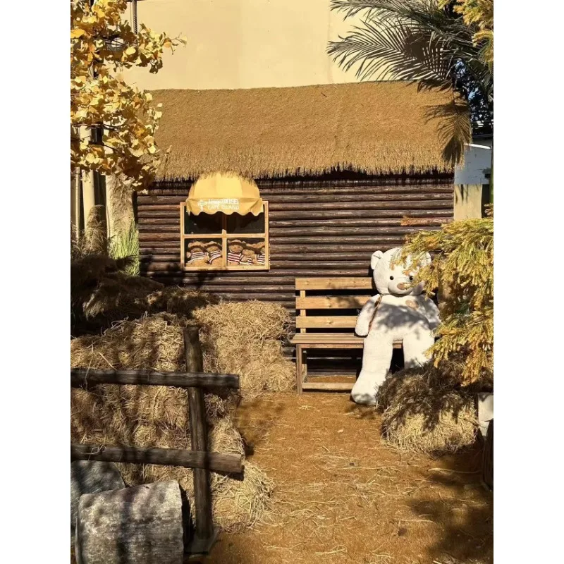 20M Artificial Thatch Hairy Straw Roof Decorative Mat, Plastic Farmhouse Scenic Pavilion Courtyard Rug