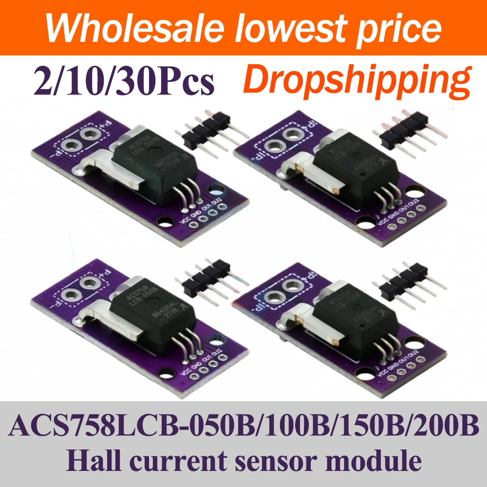 ACS758LCB‑050B 100B 150B 200B‑PFF‑T Linear Hall Effect Current Sensor Module 50‑200A High Precision Current Detecting Breakout