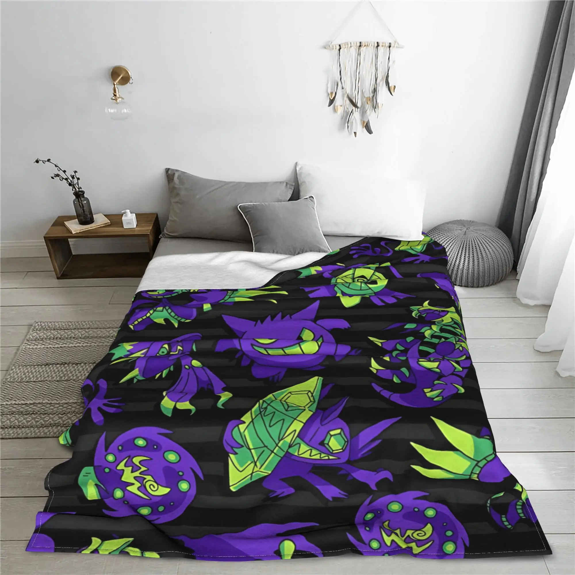 1PC Pokemons Theme Anime Gengar Blanket Throw Blanket  Novelty Warm Blanket All Season Home Gift