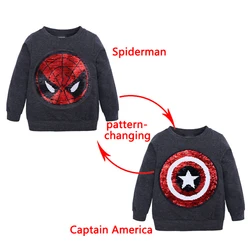 2024 Halloween New Autumn Boys Sequin Sweatshirts Spider man pattern-changing Captain America Sequined Kids Clothes Sweatshirts