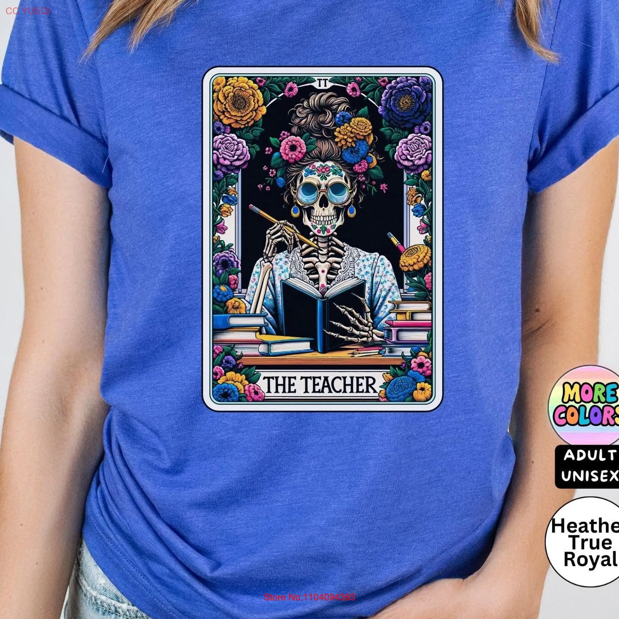 The Teacher Skeleton Tarot Card Colorful Floral Funny T Shirt Astrology Magical Mystic Back to School Adult