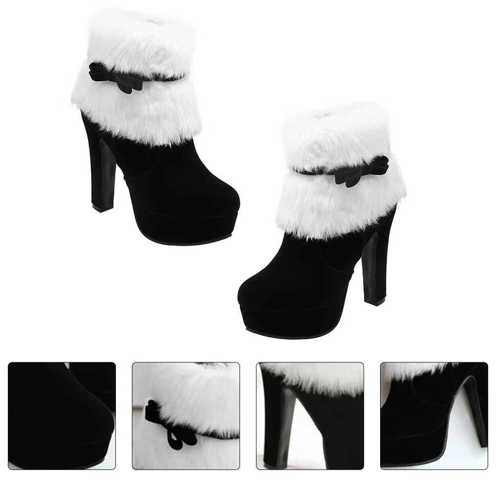 Christmas Booties Mrs Santa Claus Wide Shoes Boots Tall for Women Heels Xmas High Winter Ankle