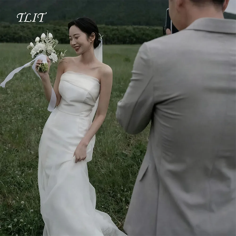 

TLIT элегантное свадебное платье русалки из органзы в Корейском саду для женщин, свадебные фотографии, свадебное платье с открытой спиной, корсет по индивидуальному заказу
